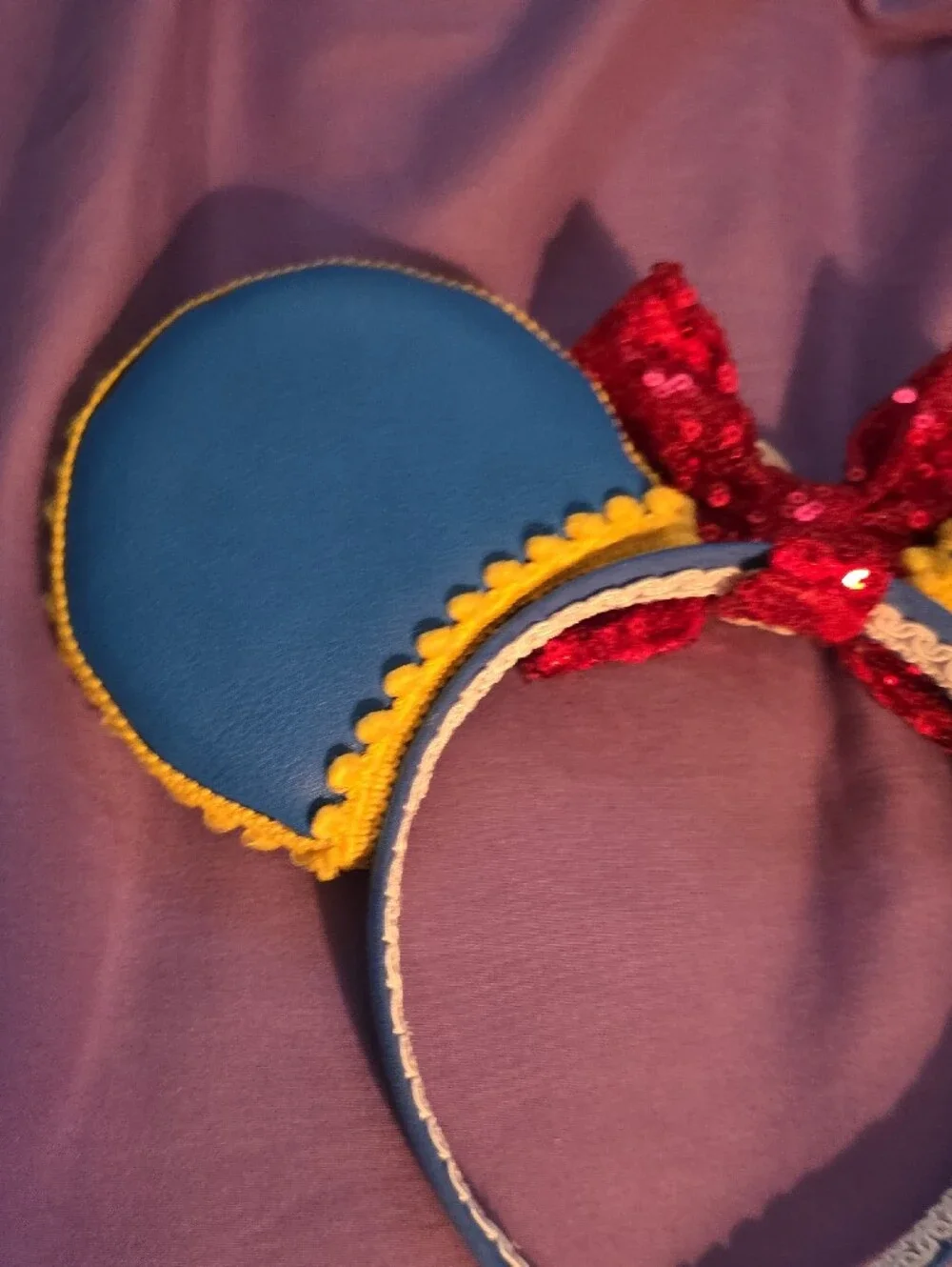 Snow White Inspired Blue & Red Sequin Ear Headband Costume Accessory
